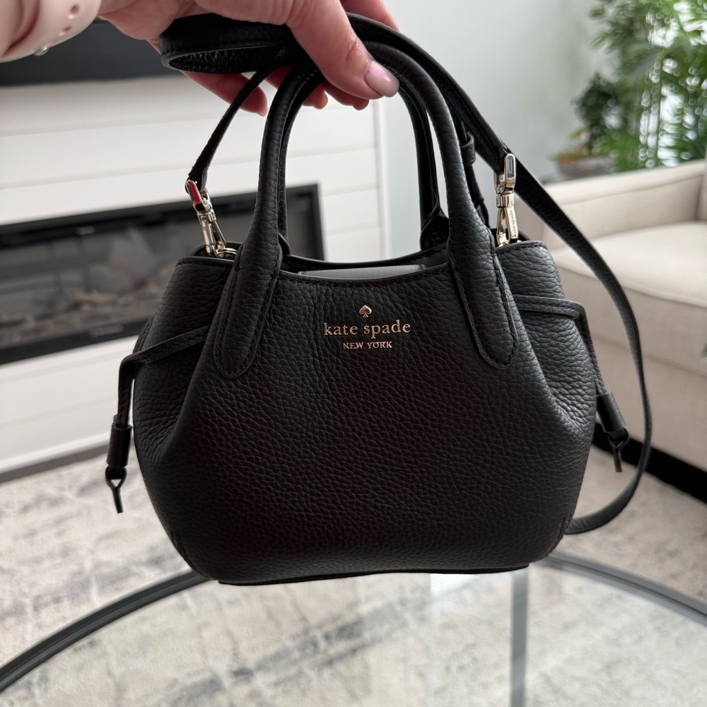 kate spade Black Pebbled Leather Mini dumpling Satchel with Gold Logo